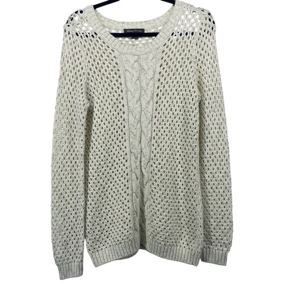 Tommy Bahama Size Medium Open Knit Cream Sweater Cotton Wool Blend Gold Metallic - Picture 1 of 5